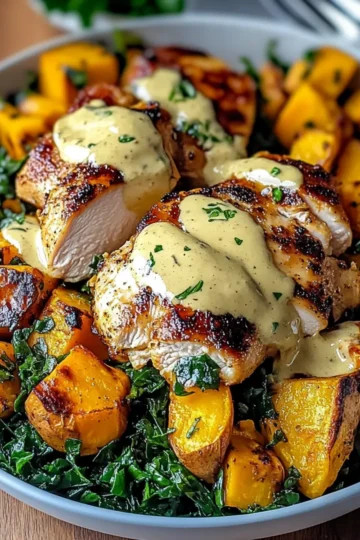 Maple Dijon Chicken & Roasted Sweet Potato Bowls