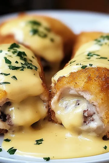 Chicken Cordon Bleu with Swiss Cheese Sauce