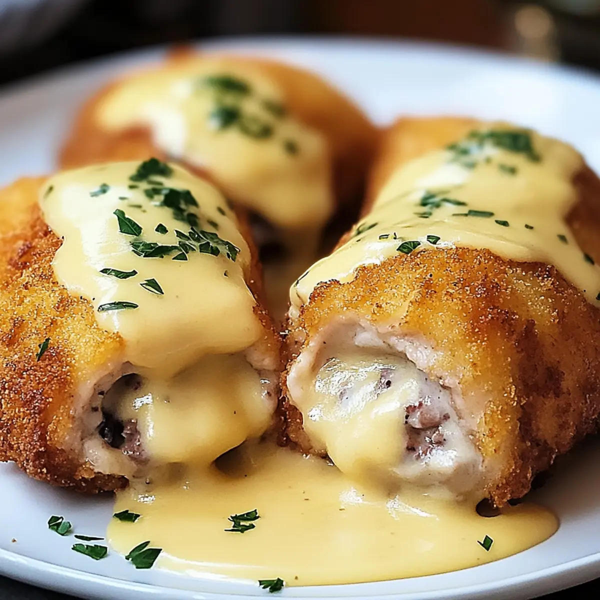 Chicken Cordon Bleu with Swiss Cheese Sauce